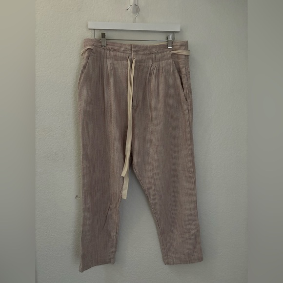 Free People Pants - Free People Cream and Brown Ribbed Pants